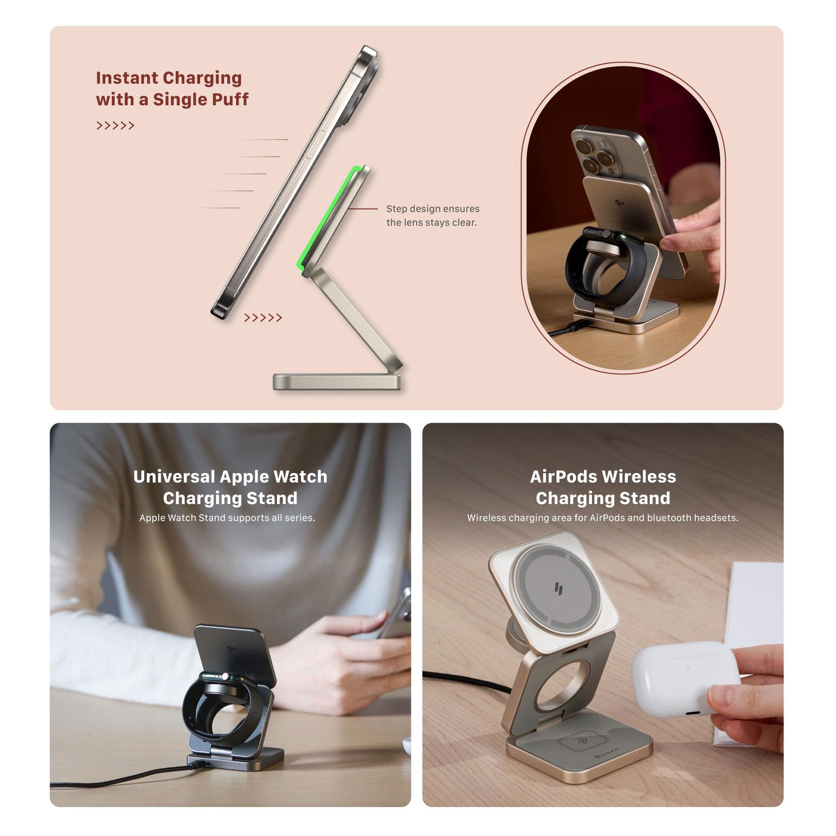 MAGNETIC 3-IN-1 FOLDABLE TRAVEL CHARGING STATION - ADAM ELEMENTS - MAG 3 PRO - 2