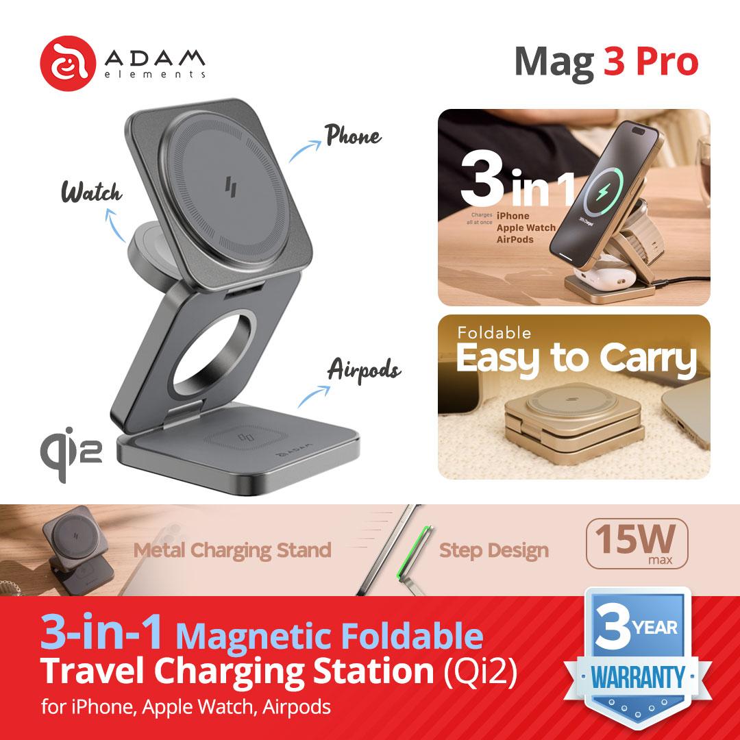 MAGNETIC 3-IN-1 FOLDABLE TRAVEL CHARGING STATION - ADAM ELEMENTS - MAG 3 PRO - 4