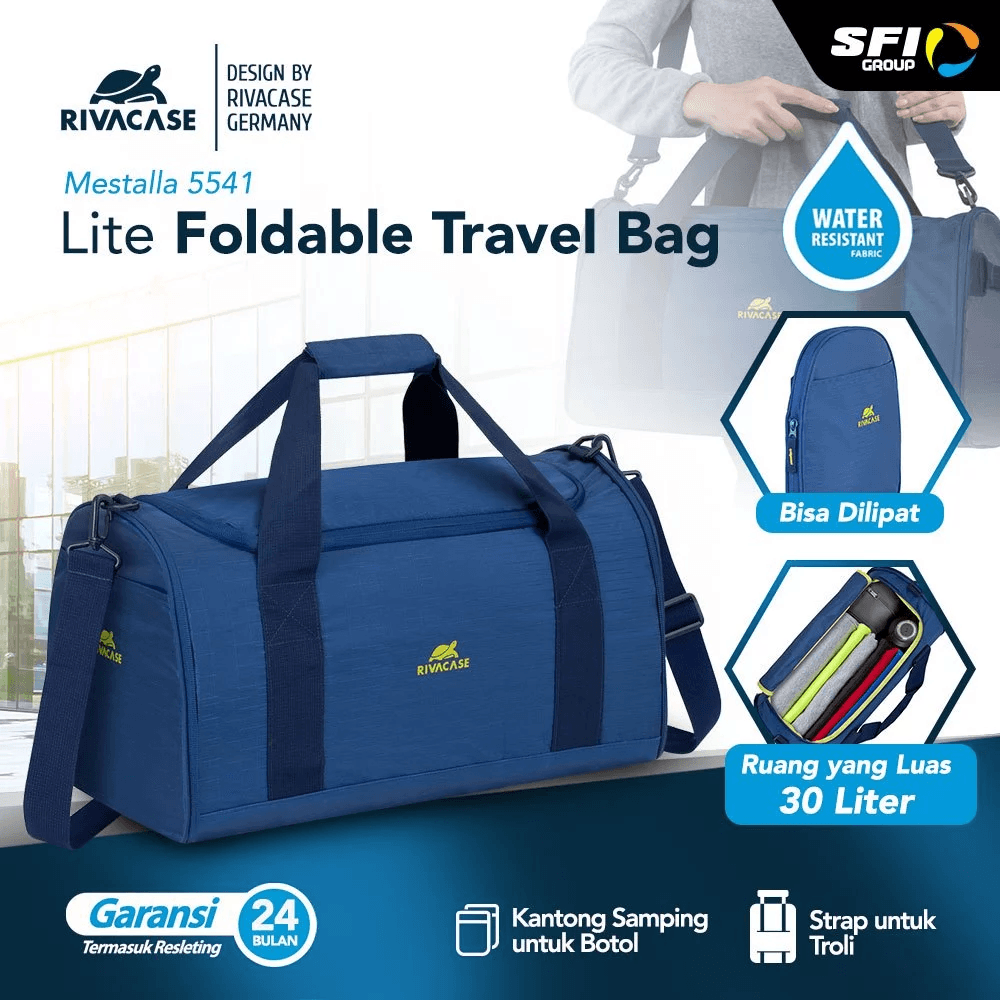 RIVACASE Tas Penyimpanan Travel Bag 30L Water Resistant | Mestalla (Blue 5541 & Grey 5542) - Grey 5542 - SFI Group