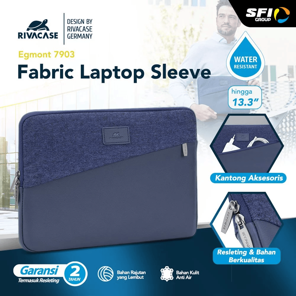 RIVACASE Pelindung Laptop Sleeve 13.3 Inch EGMONT 7903 | BLUE (4260403573402) - SFI Group - Blue