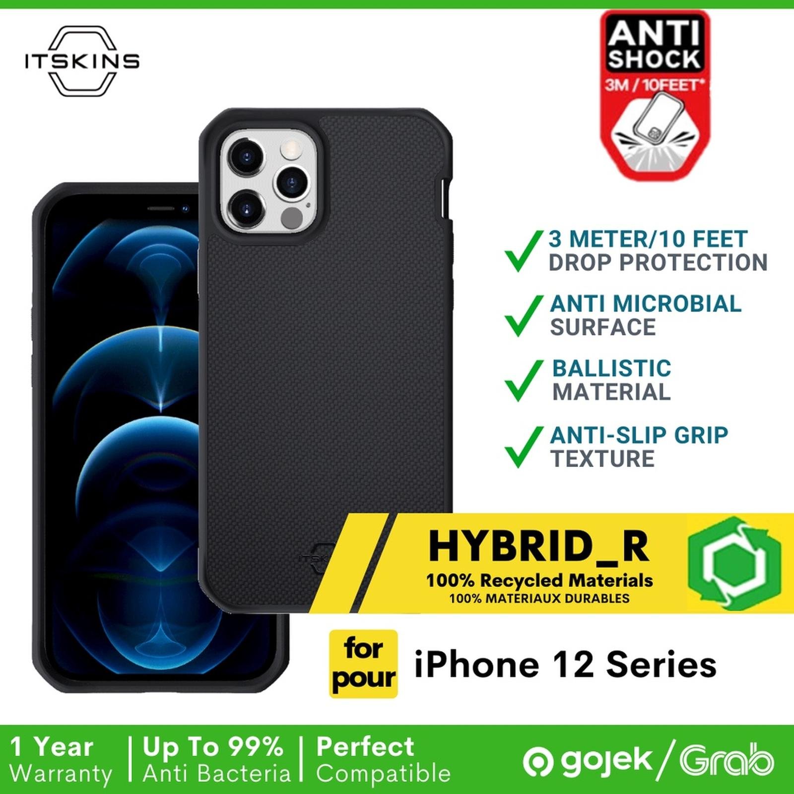 ITSKINS Shock Proof Case for iPhone 12 / 12 Pro / 12 Pro Max Casing Hybrid Ballistic Black - SFI Group - IPHONE 12 PRO