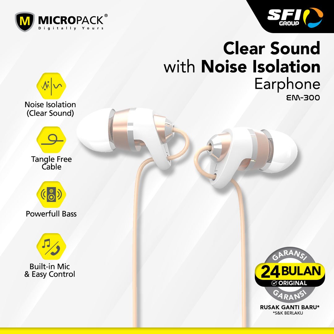 Micropack Earphone/Headset - Stereo - Noise Isolation - Microphone - EM-300 - EM-300.GLD