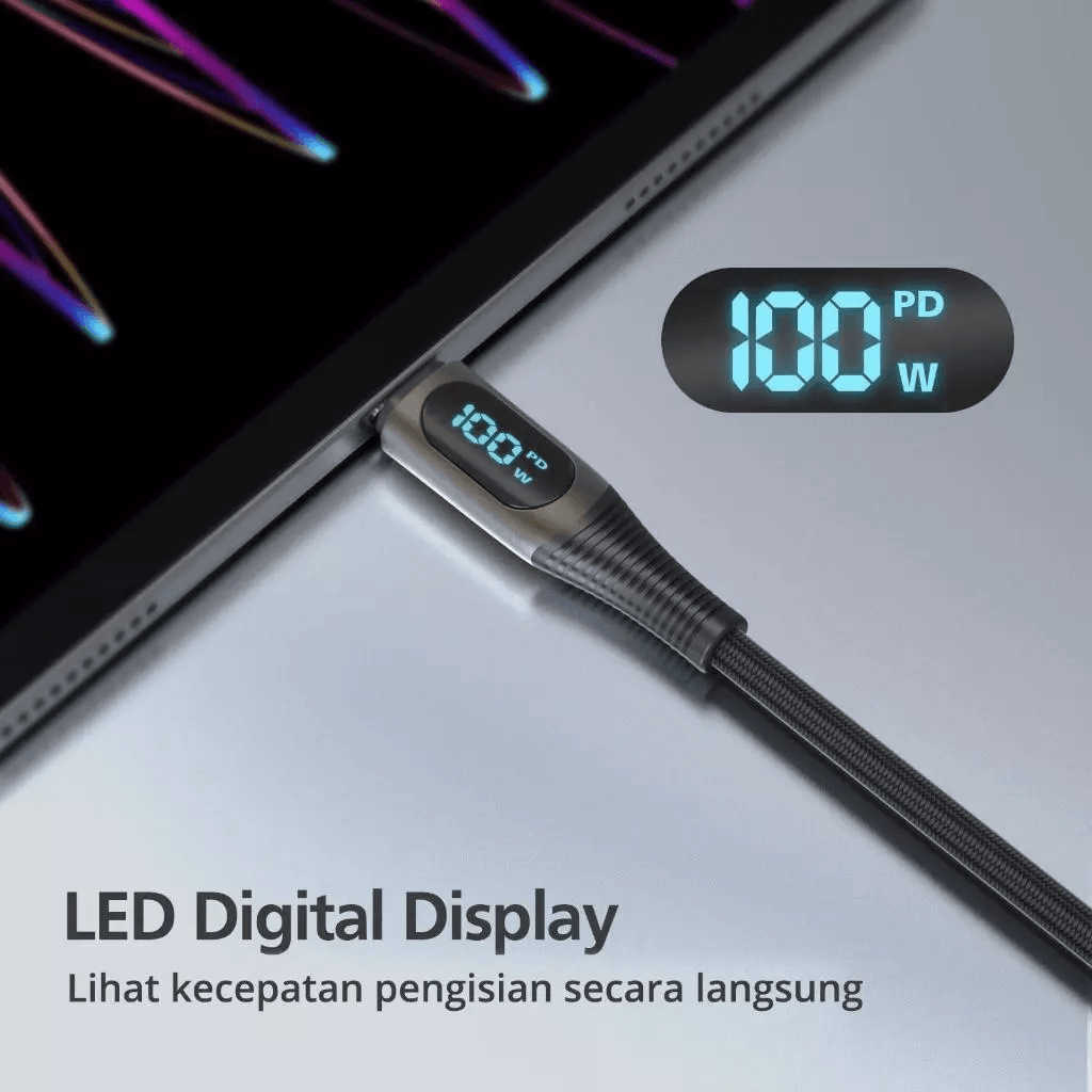Micropack Cable C to C - Fast Charging & Strong Cable - 100watt - LED Display - Kabel 2 Meter - MC-C100 - SFI Group - 2