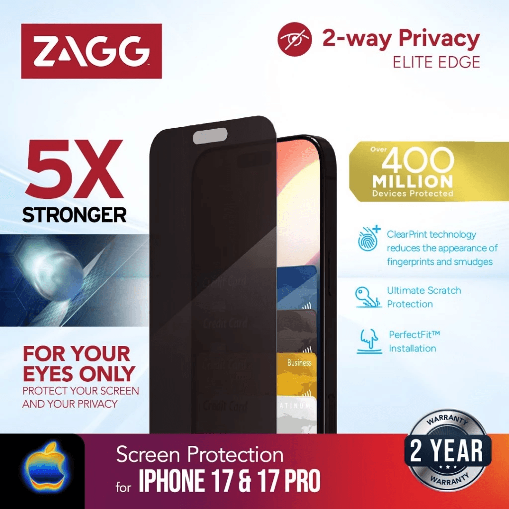 ZAGG Screen Protector iPhone 17 Pro/17 Pro Max Tempered Glass - Anti Gores Elite Edge 2 Way Privacy ProMax - SFI Group