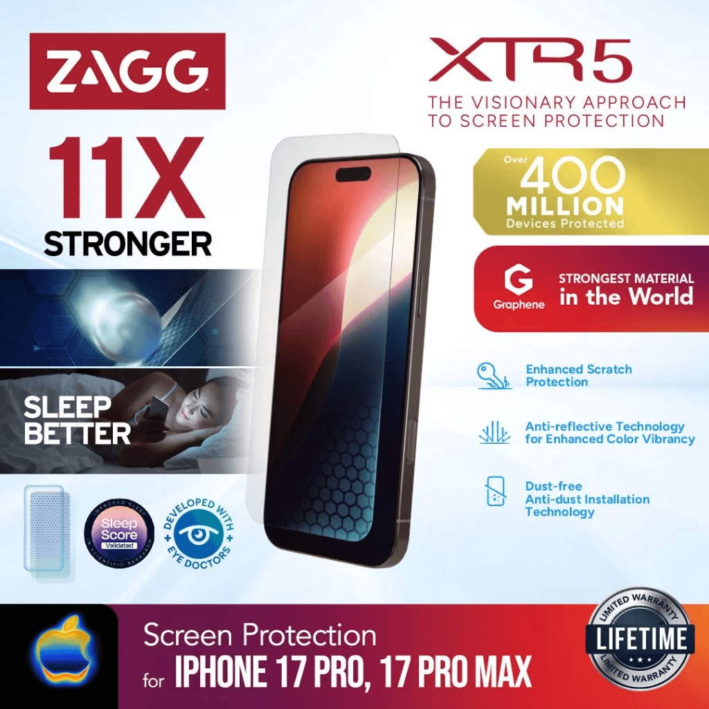 ZAGG iPhone 17 ProPro Max Tempered Glass - XTR5 Invisible Shield Anti Blue Light - Screen Proector ProMax - Anti Gores - SFI Group