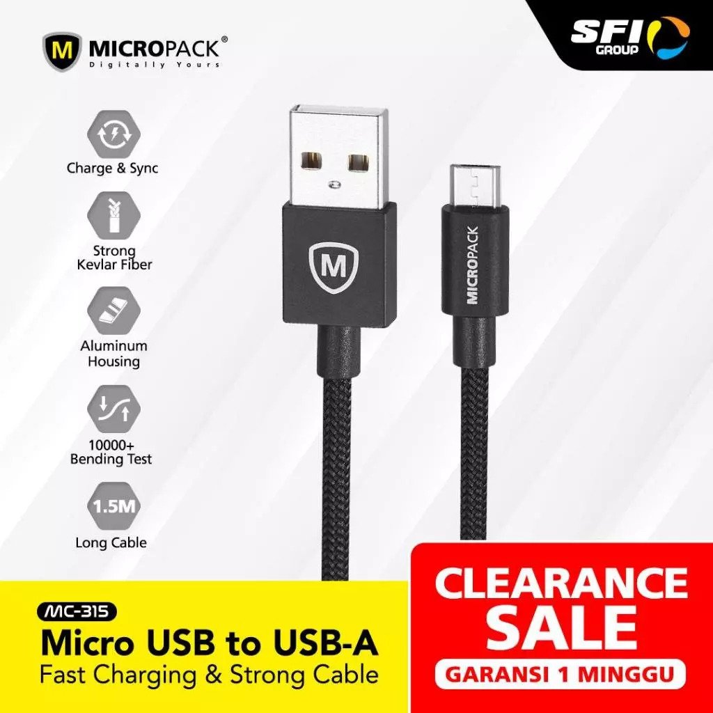 Micropack USB A to Micro USB Cable 1.5 M Fast Charging 3A (MC-315)