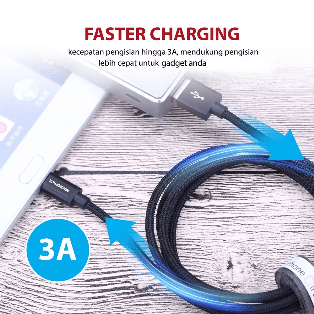 Micropack Charging Cable USB A to C - Fast Charging - Strong Kevlar Fiber - Thunder 5G - 1 Meter - MC-310C - SFI Group - 2
