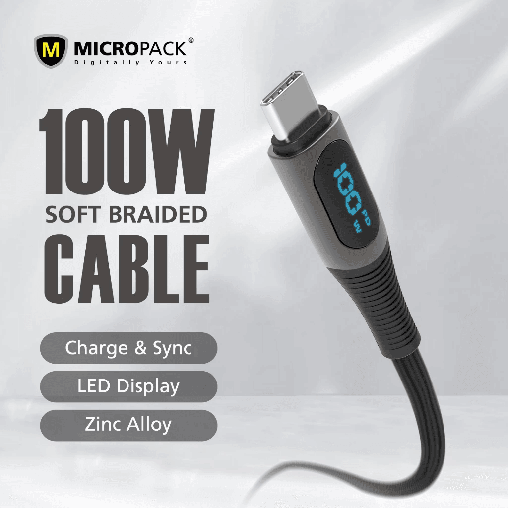 Micropack Cable C to C - Fast Charging & Strong Cable - 100watt - LED Display - Kabel 2 Meter - MC-C100 - SFI Group - 3