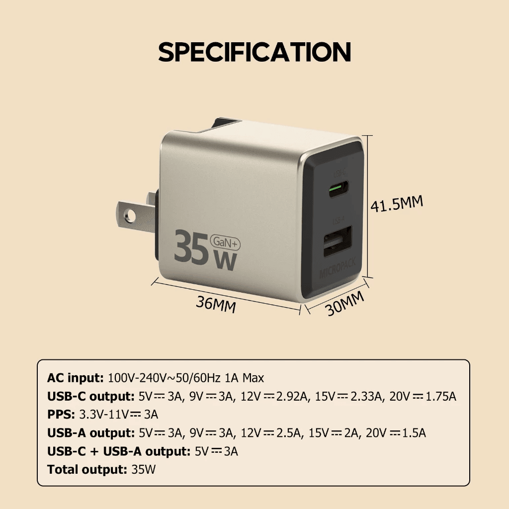 MICROPACK WALL CHARGER WITH TRAVEL ADAPTER - POWER SERVER 35 W - 70 W GaN USB C + USB A - SFI Group - 5