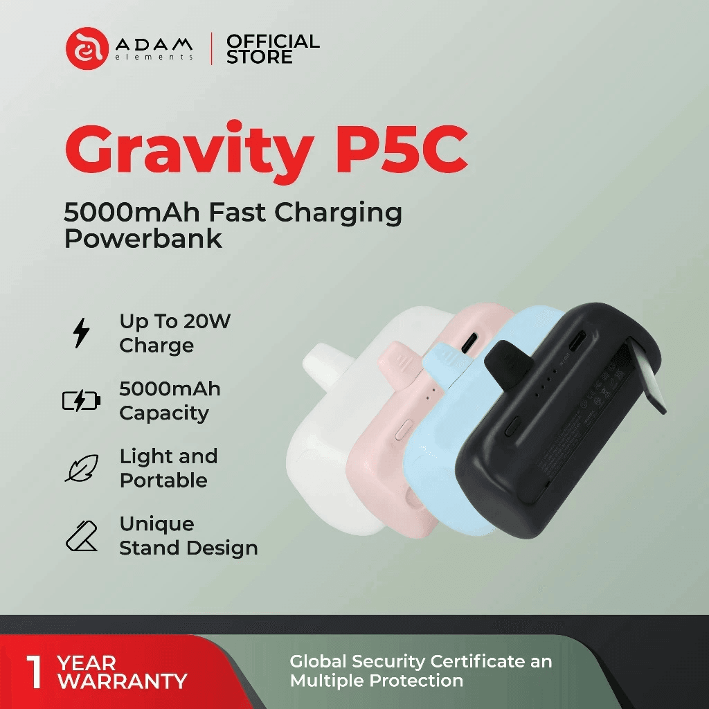 Adam Elements Power Bank Pocket 5000 mAh - Gravity P5C - Fast Charging Mini Powerbank - APBADGVP5C - SFI Group