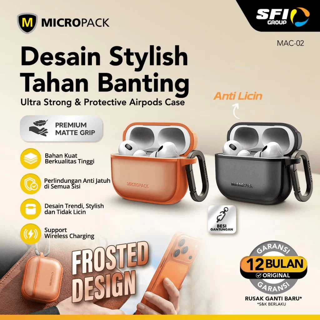 Micropack Case For Airpods Pro 3 - Strong & Protective - Magnetic - Drop Protection - Frosted Shockproof - MAC-02