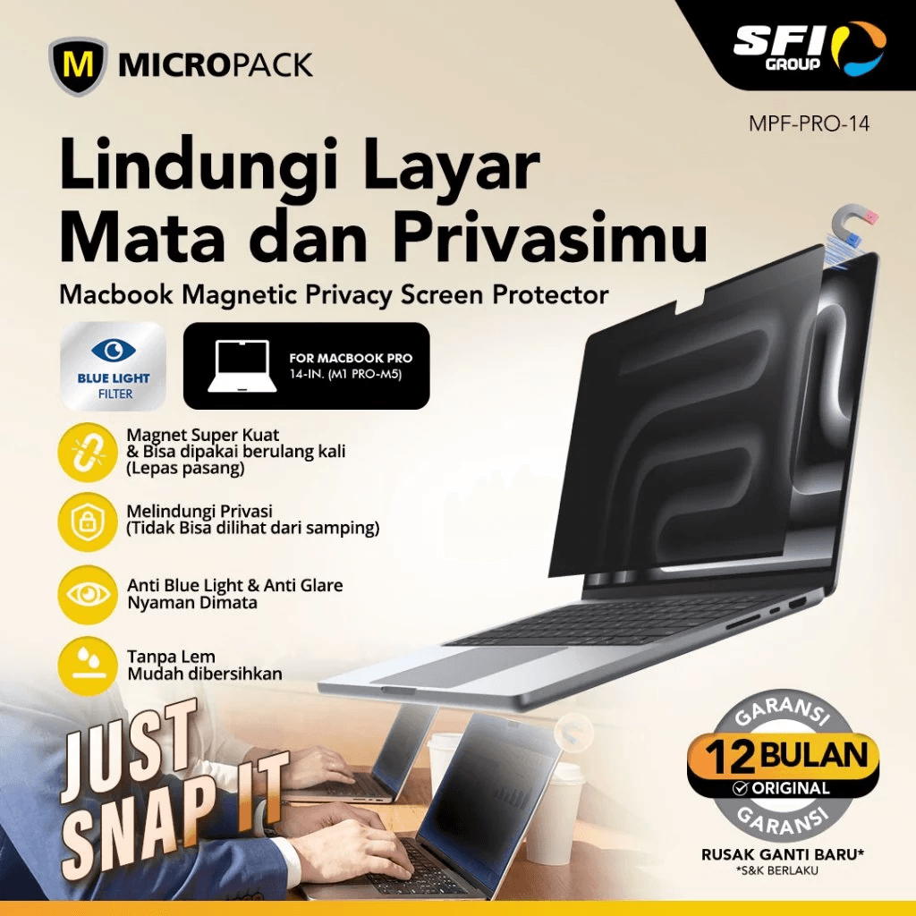 Micropack Screen Protector Magnetic For Macbook Air Neo 13 / Pro 14 - Privacy - Anti Blue Light & Anti Glare - SFI Group