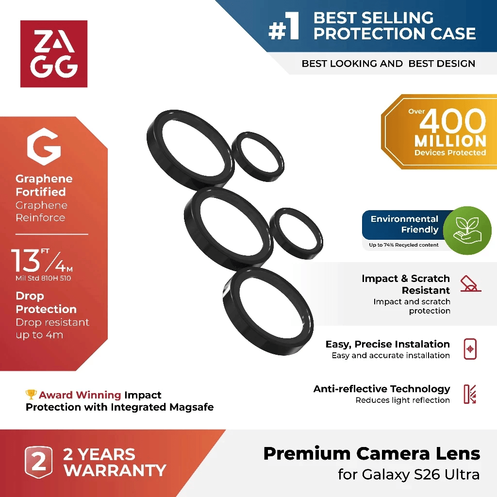 ZAGG Lens Protector Samsung Galaxy S26 Ultra - Camera Ring - Pelindung Lensa Kamera - Premium - SFI Group (200121131)