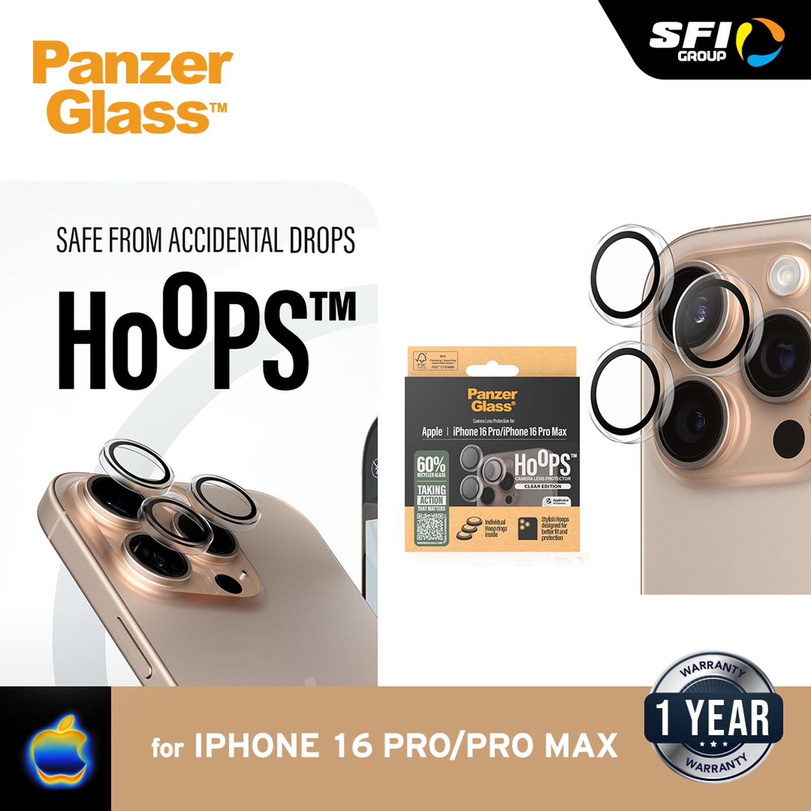PanzerGlass Hoops Camera Lens Protector (3 Lens) Natural Titanium For iPhone 16| iPhone 16 Pro | 16 Pro Max | Pelindung Lensa Kamera - SFI Group
