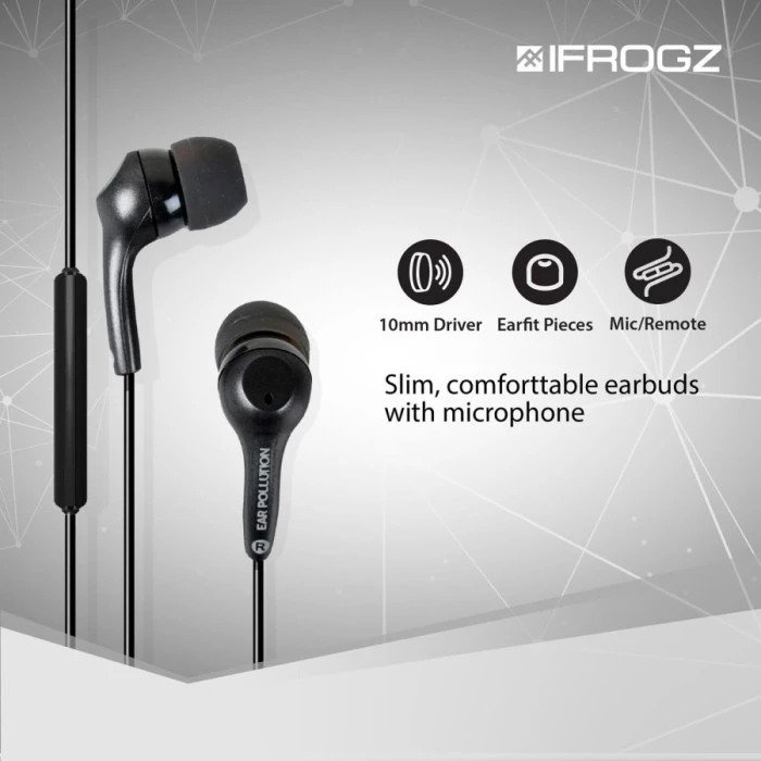 IFROGZ EARPHONE AUDIO EARPOLLUTION BOLT PLUS EARBBUDS BLACK (IFBLTM-BK0)