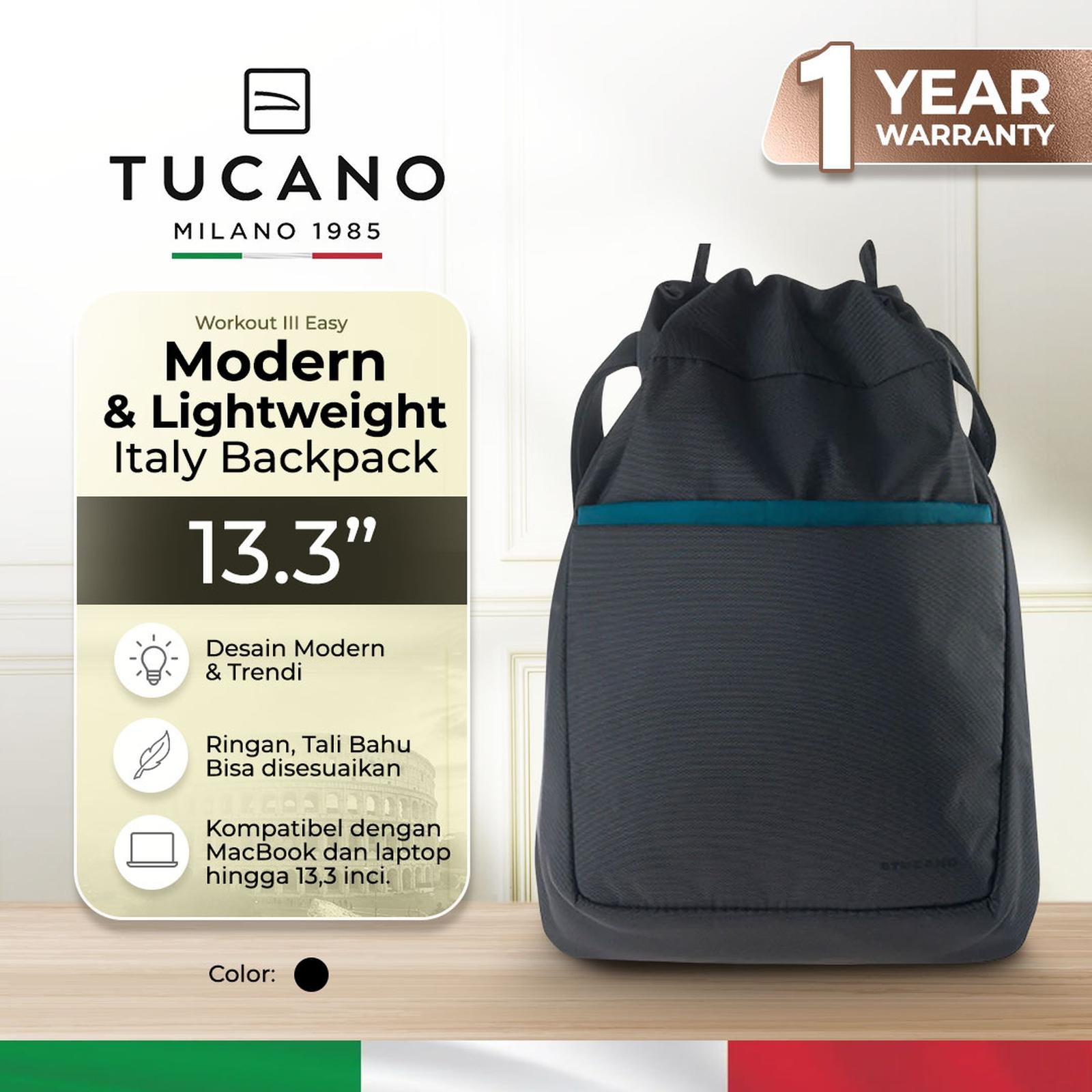 Tucano Backpack Workout 3 Easy for Laptop / Macbook 13" (WO3BKS-MB13) Ransel Laptop 13 Inch | Tas Kerja | Ransel Laptop | Tas Laptop | Tas pria | Tas kantor | Tas Kerja Pria | Ransel Kantor | Ransel Kerja | Ransel Pria