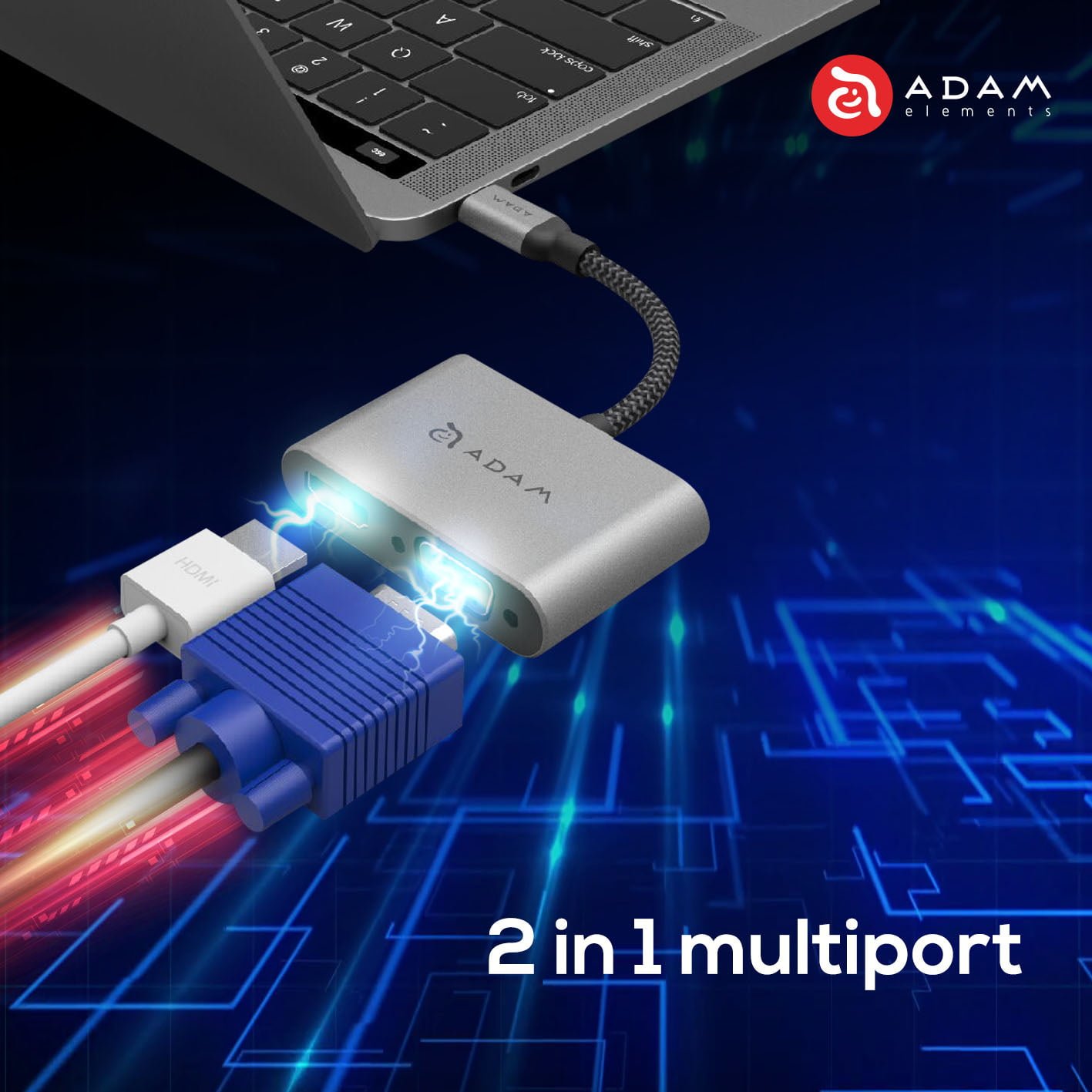 Adam Elements CASA VH1 - Data Converter - Type C (USB-C) To VGA / HDMI - Grey - SFI Group - 2