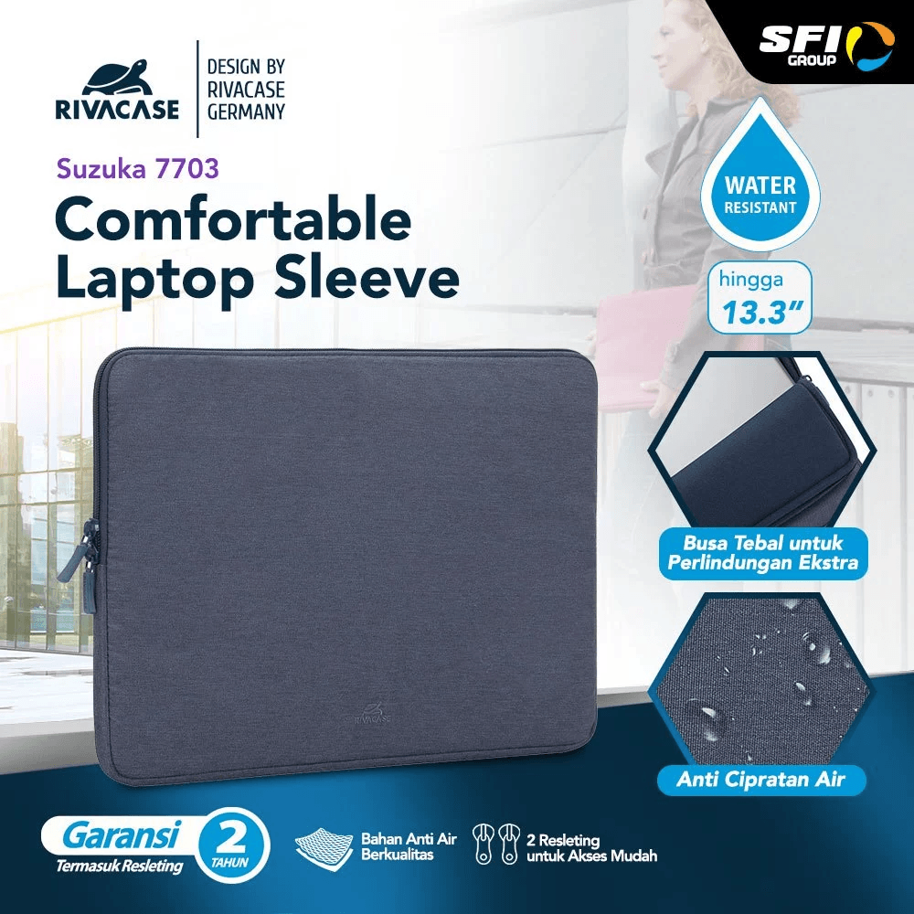RIVACASE Suzuka Series - 13.3" Water Resist Laptop Sleeve (7703) - SFI Group - Blue