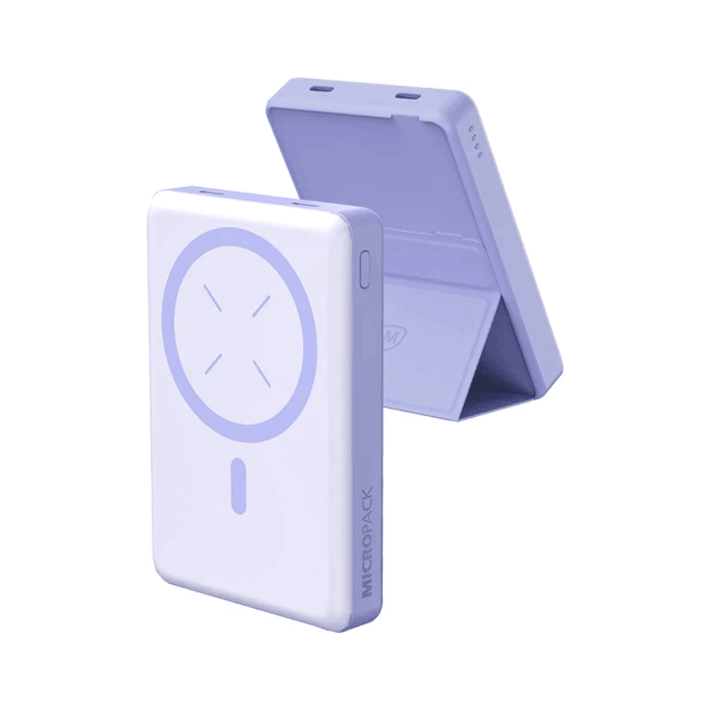 Micropack Wireless Powerbank 10.000 mAh - Fast Charging 22,5 watt - Magnetic - 3-in-1 - With Stand - Power Bank 10000 mAh - WPB-10 - SFI Group - Purple