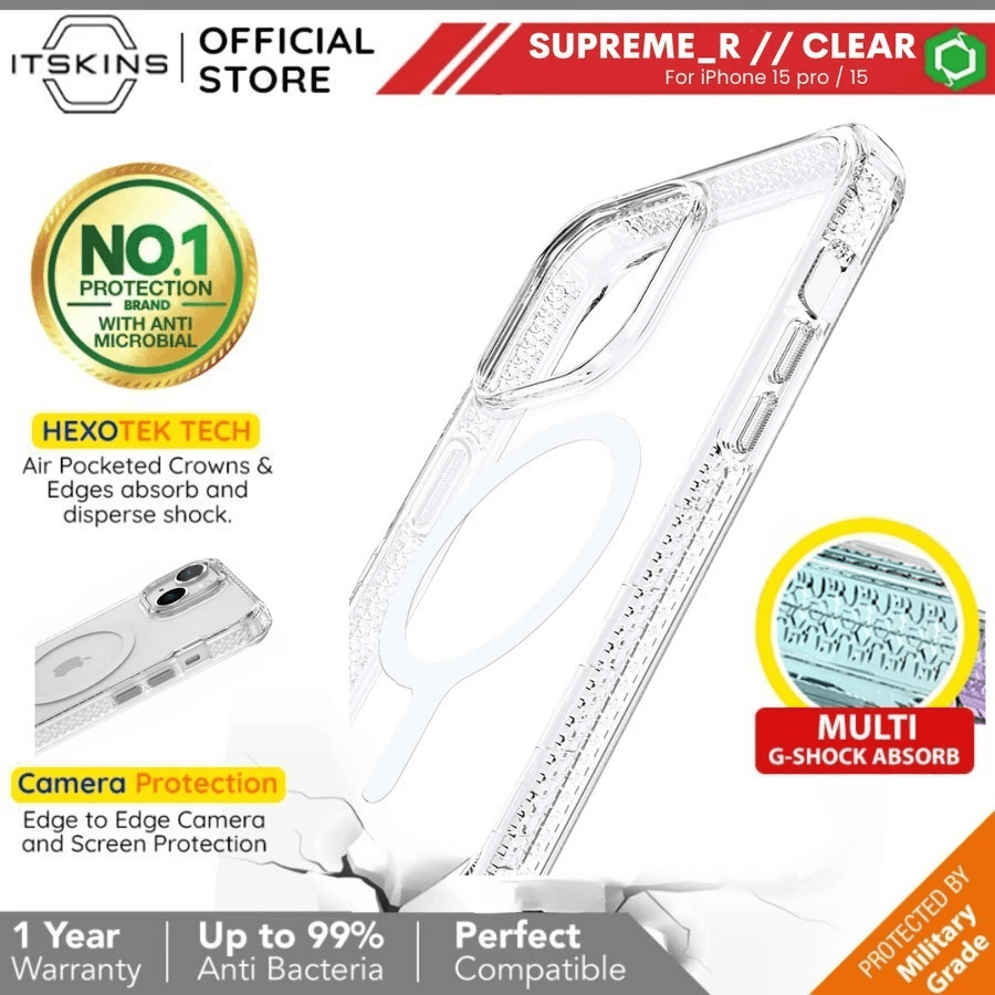 ITSKINS Case For iPhone 15 / 15 Pro / 15 Pro Max / 15 Plus - Supreme R CLEAR Casing Magsafe ProMax - SFI Group - Iphone 15 Pro Max