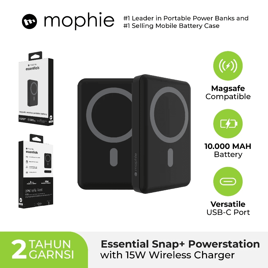 MOPHIE POWER BANK - ESSENTIAL - 10000 10.000 mAh - 20W - 2A1C - POWERBANK - SFI Group - Black