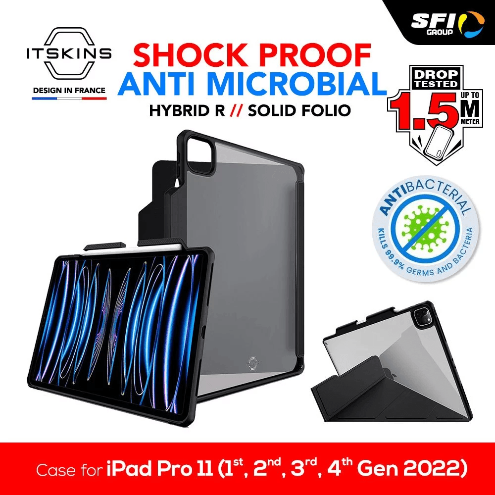 ITSKINS Case iPad Pro 13" (2024) / 11" (1ST-5TH Gen) - Hybrid Solid Folio - Casing Hardcase Black - SFI Group - Pro 11 5TH Gen