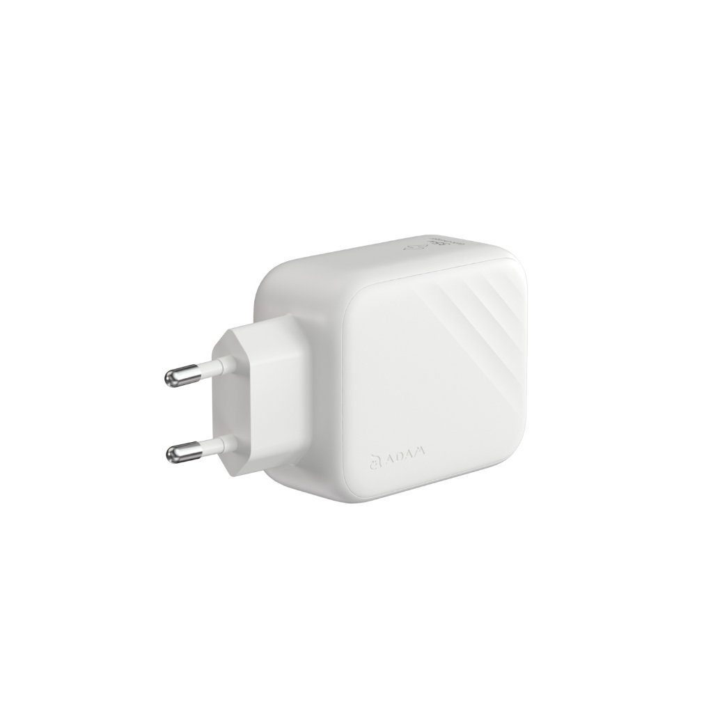Adam Elements Wall Charger - Fast Charging 35w65w - With Built-In 90cm Retractable USB-C Cable - GaN - 1x USB-C Port - (GrayWhite) - L35L65 - SFI Group - L65 65watt White