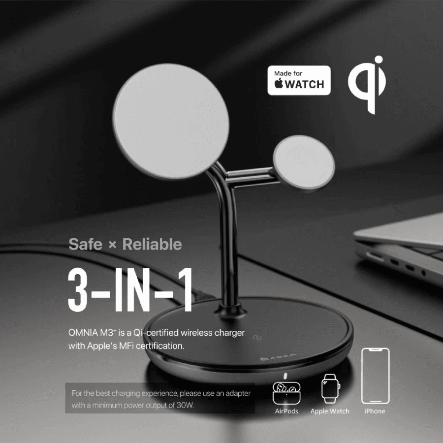 Adam Elements - Magnetic Wireless 3-In-1 Charger Charging Station - Omnia M3+ - Black - SFI Group - 3