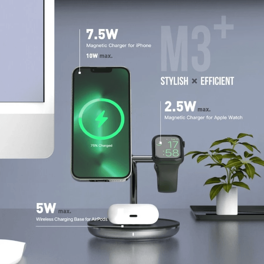 Adam Elements - Magnetic Wireless 3-In-1 Charger Charging Station - Omnia M3+ - Black - SFI Group - 4