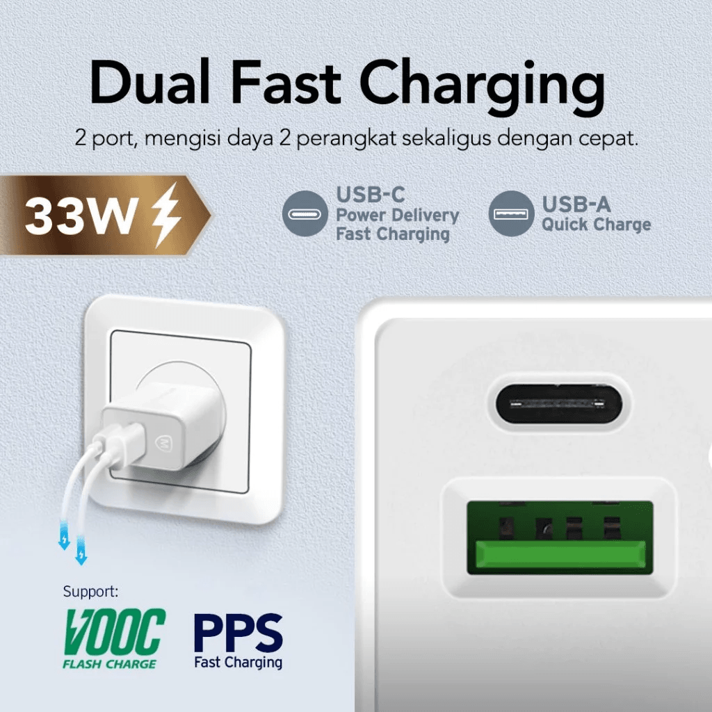 Micropack Wall Charger Dual Port Fast Charging 33 Watt - MWC-233PD-WH-EU - SFI Group - 4