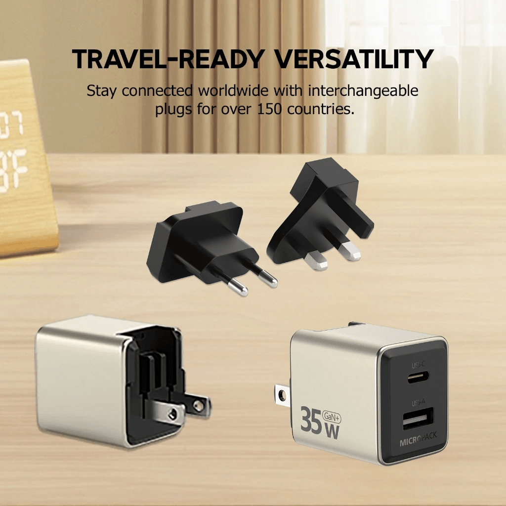 MICROPACK WALL CHARGER WITH TRAVEL ADAPTER - POWER SERVER 35 W - 70 W GaN USB C + USB A - SFI Group - 4