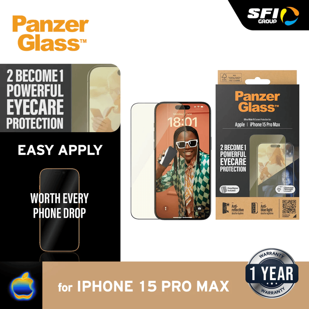 PanzerGlass Anti Reflective & Bluelight Protection |UWF Screen Protector For iPhone 15 | 15 Pro | 15 Max | ProMax Tempered Glass Anti Gores - SFI Group