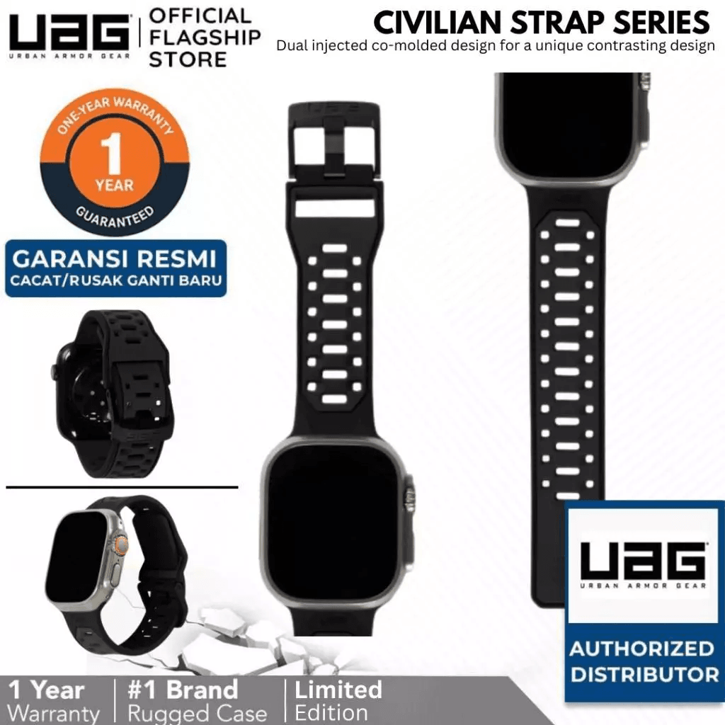 UAG Watch Strap For Apple Watch 45MM - Civilian - Black Graphite - Strap Jam Tangan/Tali Jam Tangan - SFI Group