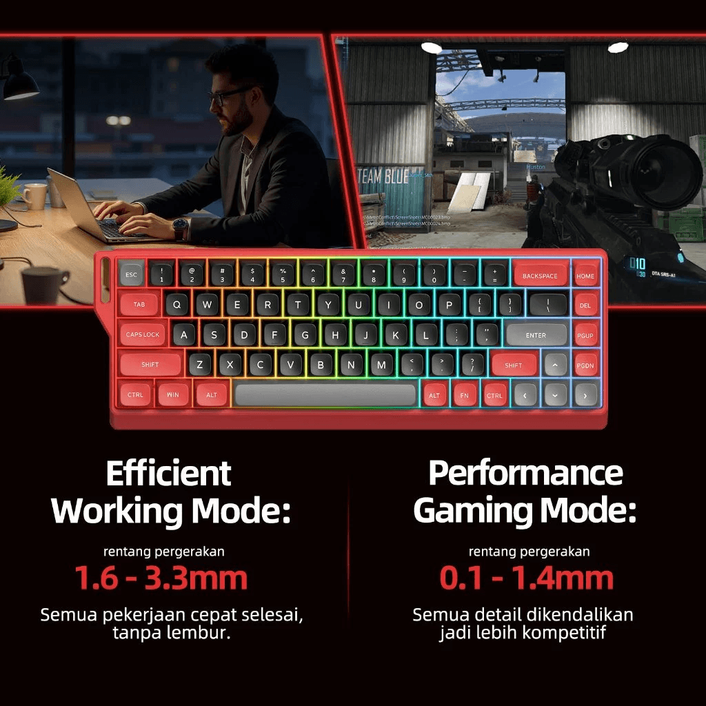 Micropack K-68M Keyboard Gaming Magnetic Switch RGB Gamer - 68 Keycaps - Silent Keys - Red - SFI Group - 3
