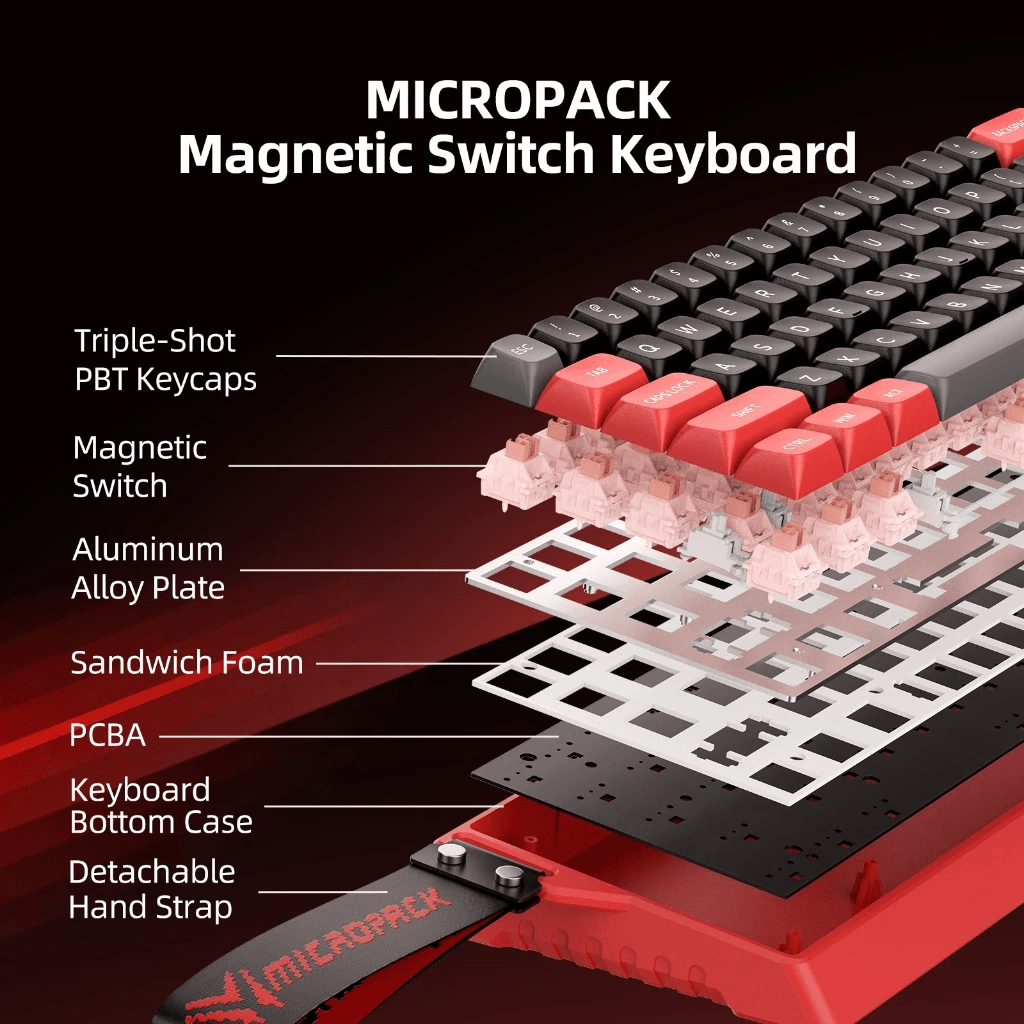 Micropack K-68M Keyboard Gaming Magnetic Switch RGB Gamer - 68 Keycaps - Silent Keys - Red - SFI Group - 5