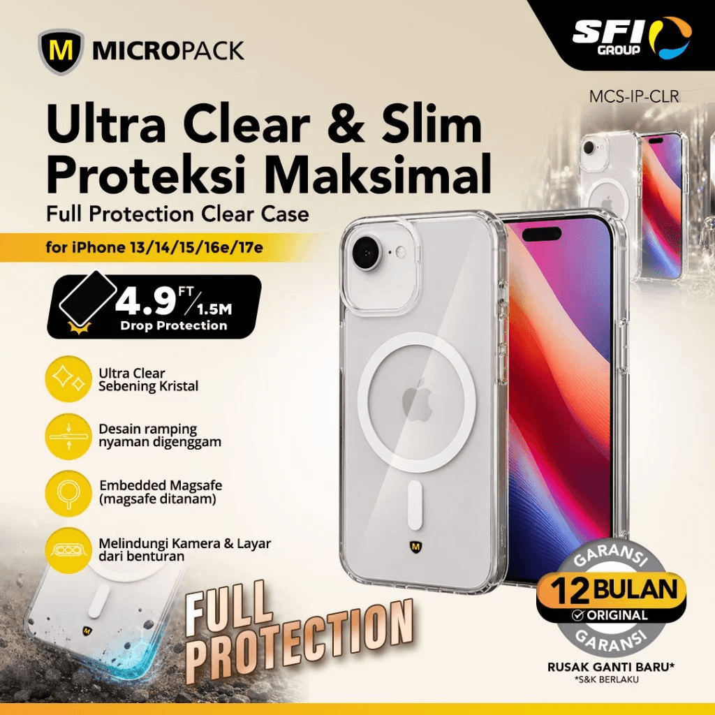Micropack Case For iPhone 13/14/15/16e/17e - Casing iPhone - Full Protection Clear Case - MCS-IP-CLR